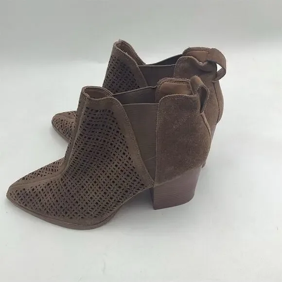 Marc Fisher LTD Booties Womens 9.5M Brown‎ Perforated Pointed Toe Block - Picture 2 of 10